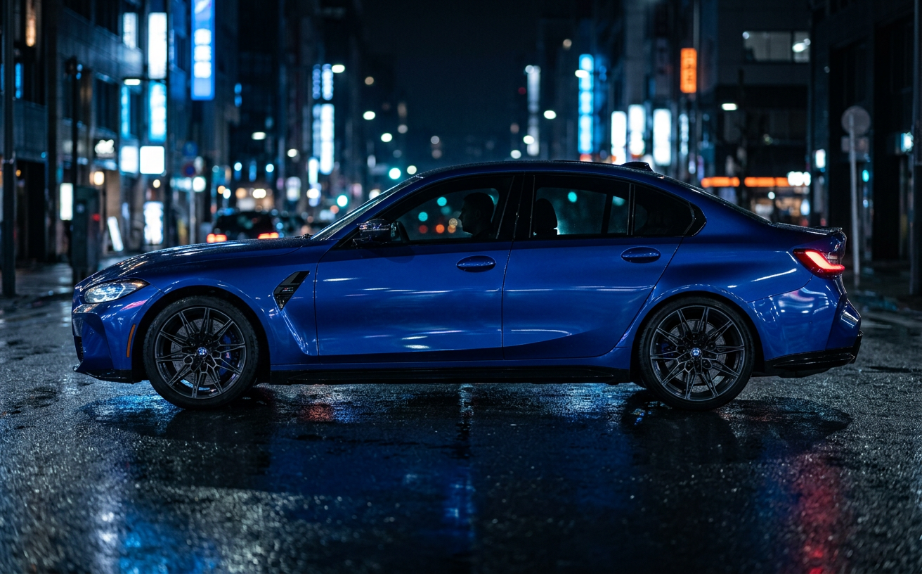 Blue BMW sedan with 20% window tint